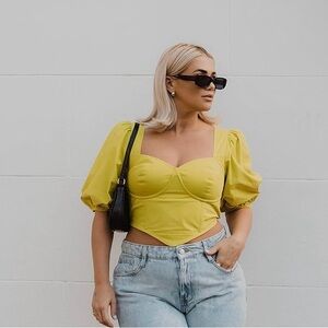 Yellow Puff Sleeve Women's Top